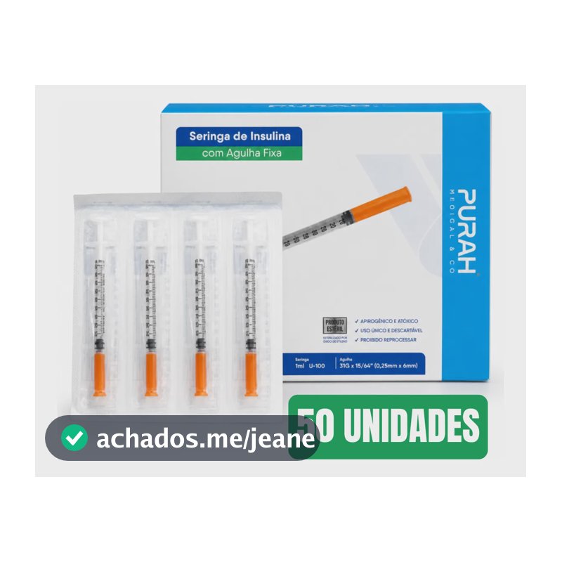 Seringa Insulina 1ml Agulha Fixa 6x0,25 Venper - Kit 50un 1 Ml