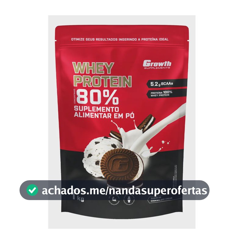 Suplemento em pó Growth Supplements Whey Protein Concentrado sabor Cookies and Cream 1 kg