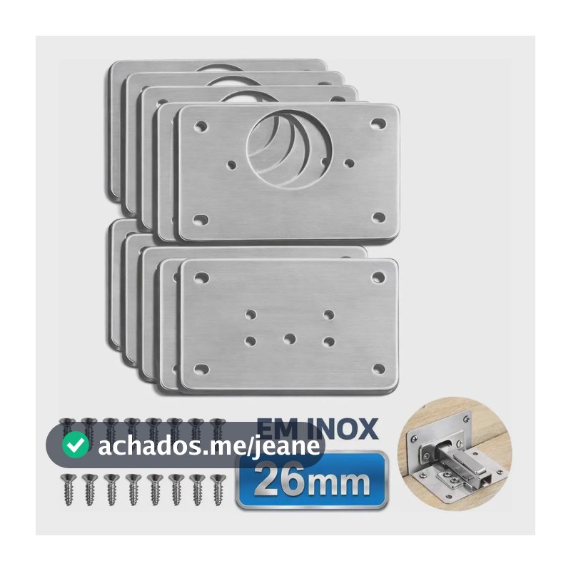 Kit 10 Placas 26mm Para Reparo de Porta Dobradiça Armário MDF
