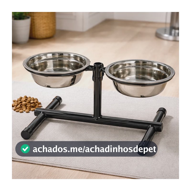 Comedouro Elevado Duplo Regulável Ajustável Cães Médio Preto 127/220v Preto