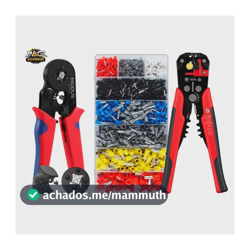 Kit Alicate Crimpar Descascador 1200 Terminais Ilhós Tubular W&g