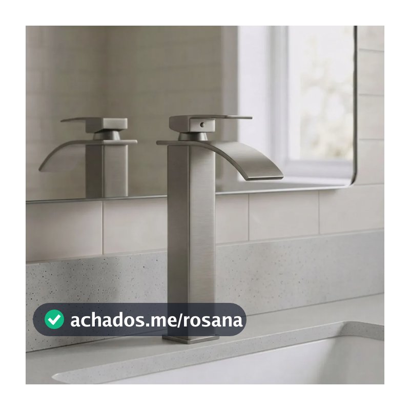 Torneira Cascata Monocomando para Cuba de Apoio Inox Escovado Bica Alta Água Quente e Fria