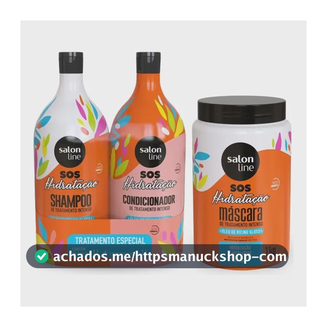 Kit Shampoo E Condicionador 1l + Máscara 1kg Sos Hidratação com Óleo de Rícino Linha de Tratamento Cabelos Danificados