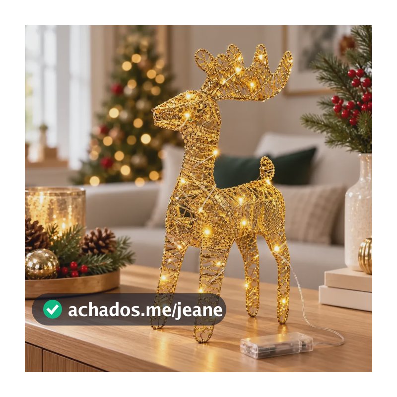 Enfeite Rena Decorativa Luminosa Led Decorar Árvore De Natal Dourado Rena Decorativa Natalina Pisca Pisca De Led