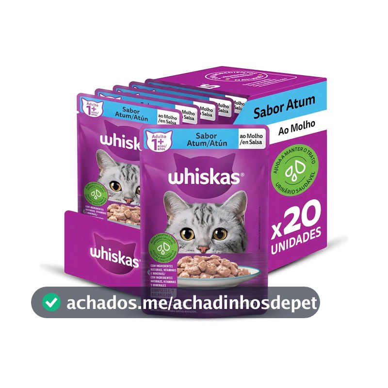Pack Ração Úmida Whiskas para Gatos Adultos Sachês Atum ao Molho 85g - Caixa com 20 unidades