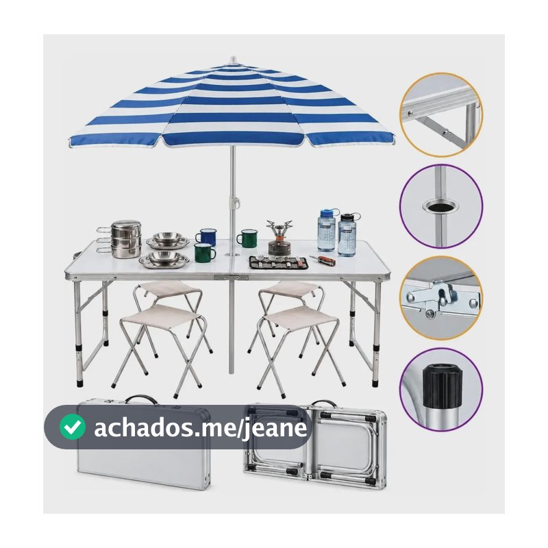 Mesa Dobrável Vira Maleta Alça Portátil Camping Praia 1.2m Branco