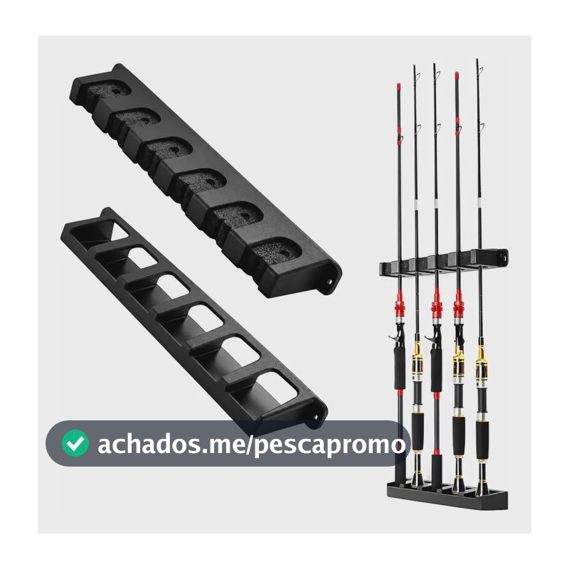 Suporte Vara Para Pesca Expositor De Parede 6 Varas Preto