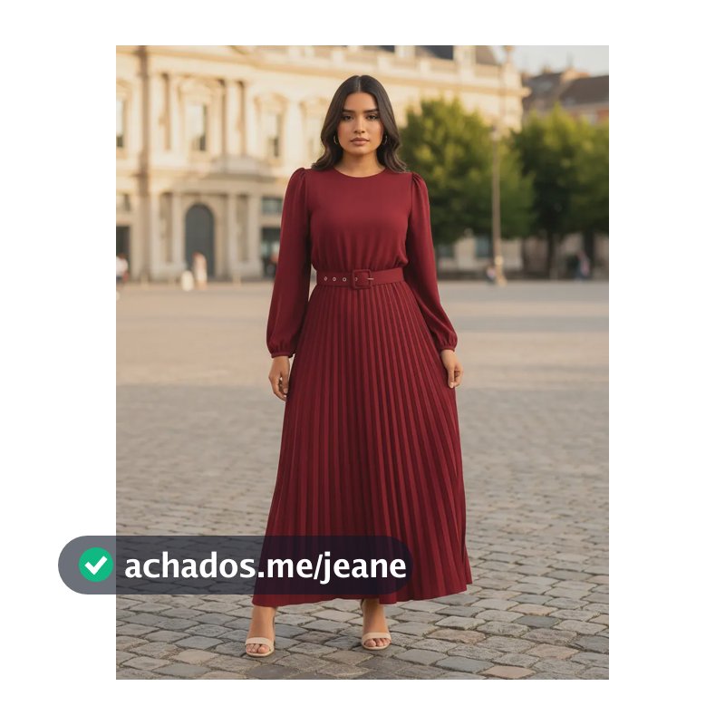 Vestido Longo Festa Saia Plissada Moda Evangelica Premium Bordô Gg (44 - 46)