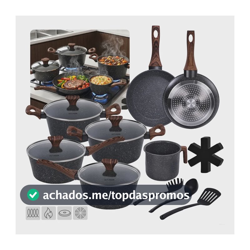 Conjunto Jogo Panelas Cerâmica Antiaderente Indução 15 Peças Preto