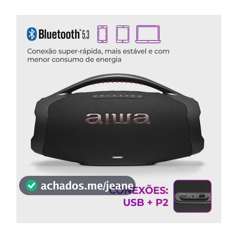 Caixa De Som Aiwa Boombox Plus 200w Bivolt Aws-bbs-01-b Preto 127/220v