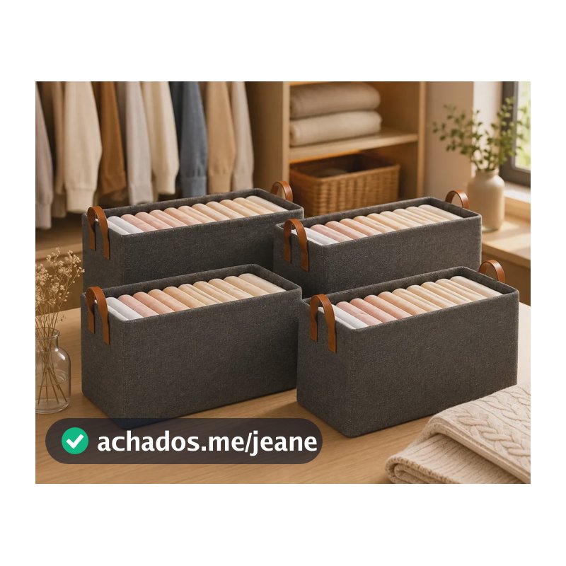 Kit 4 Cestos Organizadores Dobráveis Guarda Roupa Armário Cinza