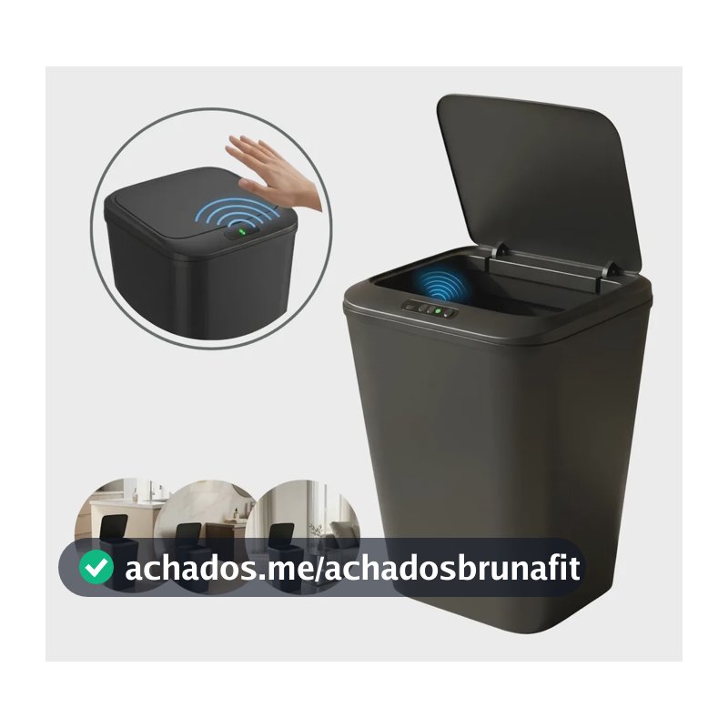 Lixeira Sensor Inteligente Automática Preto De Proximidade 16 Litros Cozinha Banheiro Escritório