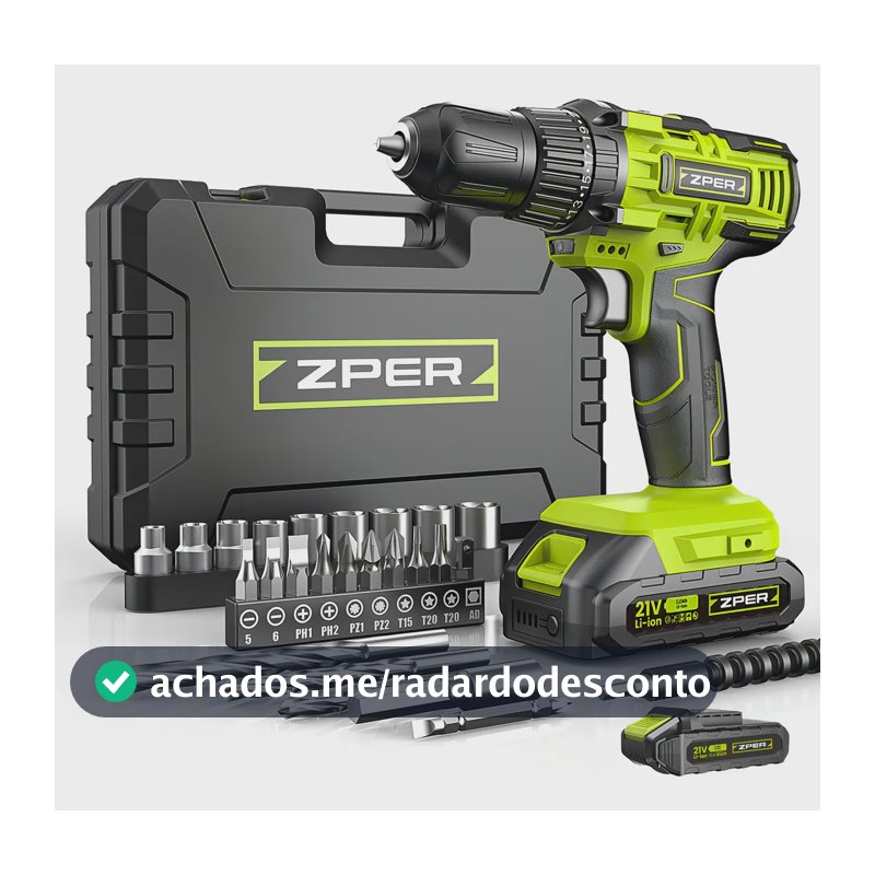 Furadeira de Impacto ZPER 21V 17000 BPM 2 Baterias Li-ion Verde