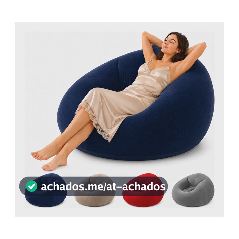 Poltrona Puff Sofá Inflável Aveludado Portátil Azul-marinho