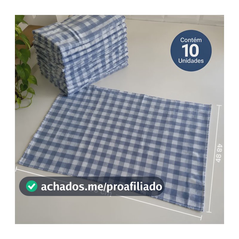 Kit 10 Pano De Chao Xadrez Azul 100 Algodao Limpeza 48x65 Cm Xadrez Azul