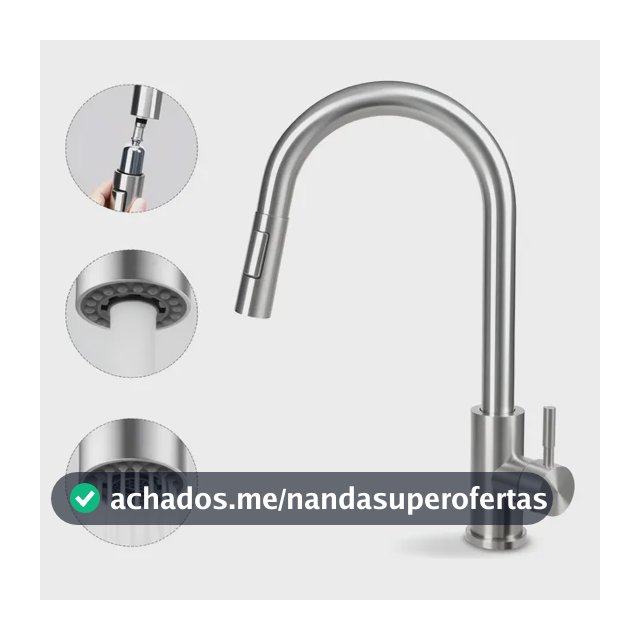 Torneira Monocomando de Cozinha Gourmet Flexível para Mesa, Aço Inoxidável Escovado Prateado