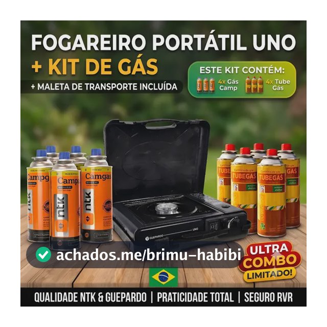 Kit Fogareiro Fogão Portátil Pesca Camping + 4 Refil Carga