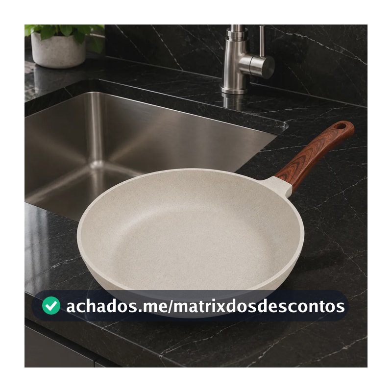 Frigideira Cerâmica Antiaderente 24cm Indução Cooktop Fogão a Gás Não Gruda Sem Óleo Cor Creme