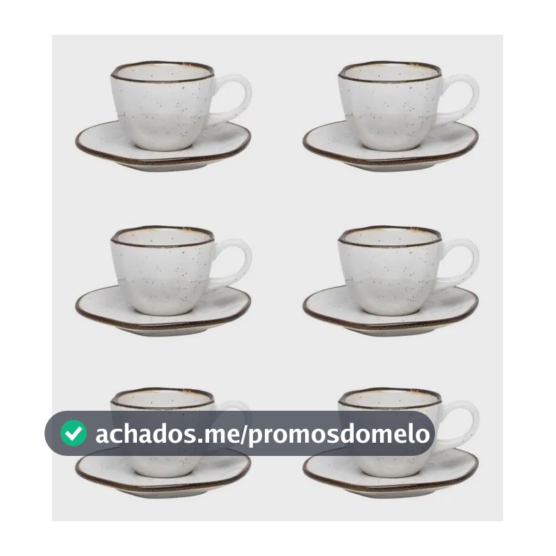 Jogo De 6 Xícaras Pequenas 75ml Com Pires Ryo Maresia Off White