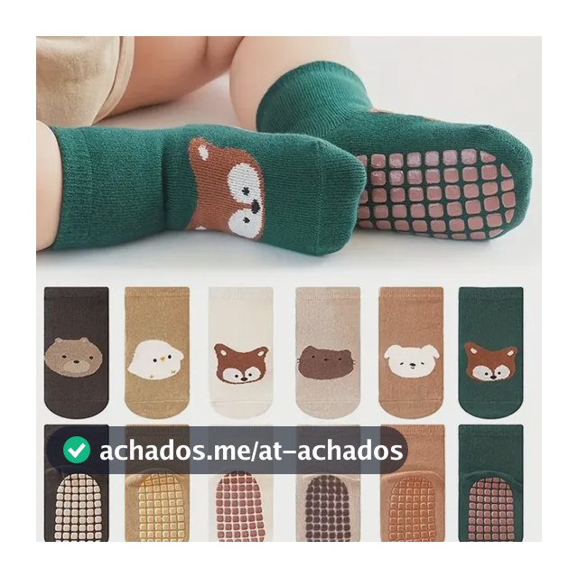 Kit 6 Pares De Meias Infantis Antiderrapantes Com Bichinhos 6pairsmixcolor Animal Print S 0-1 Year Old 9-11cm