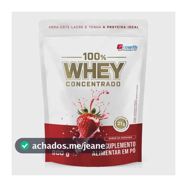 100% Whey Concentrado 900g Growth Supplements Morango