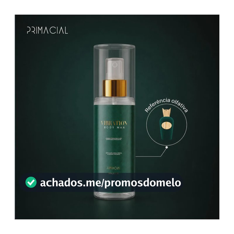 Body Splash Masculino Vibration 200ml - Primacial Perfume Bergamota Fresco