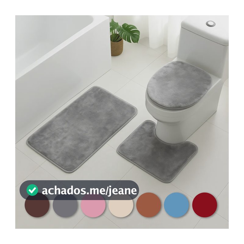 Kit Jogo Tapete 3 Peças Banheiro Antiderrapante Peluciado 1 Jogo Cinza = 3 Peças