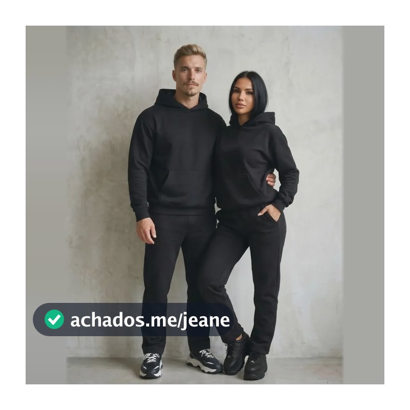 Conjunto Moletom Liso Unissex Flanelado Kit Blusa Frio Calça G Preto Liso