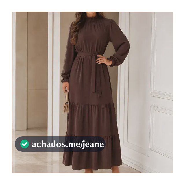 Vestido Longo Feminino Manga Longa Gola Alta Evangélico Luxo