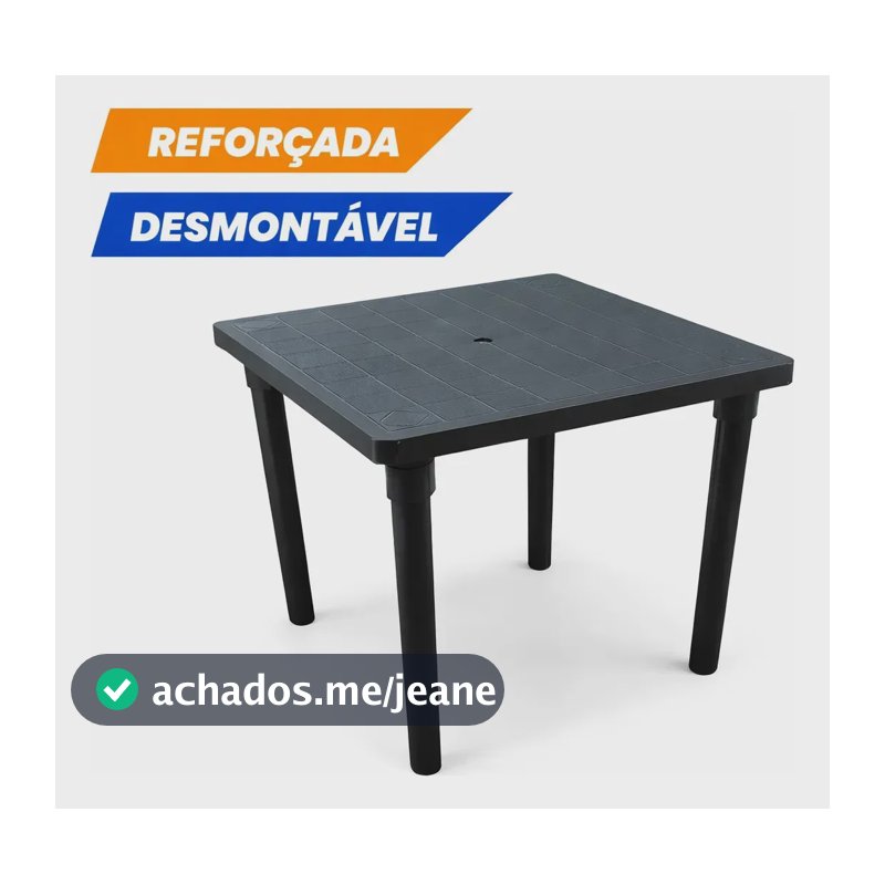 Mesa Quadrada de Polipropileno para 4 Pessoas com Furo para Guarda-sol – Sombrisul