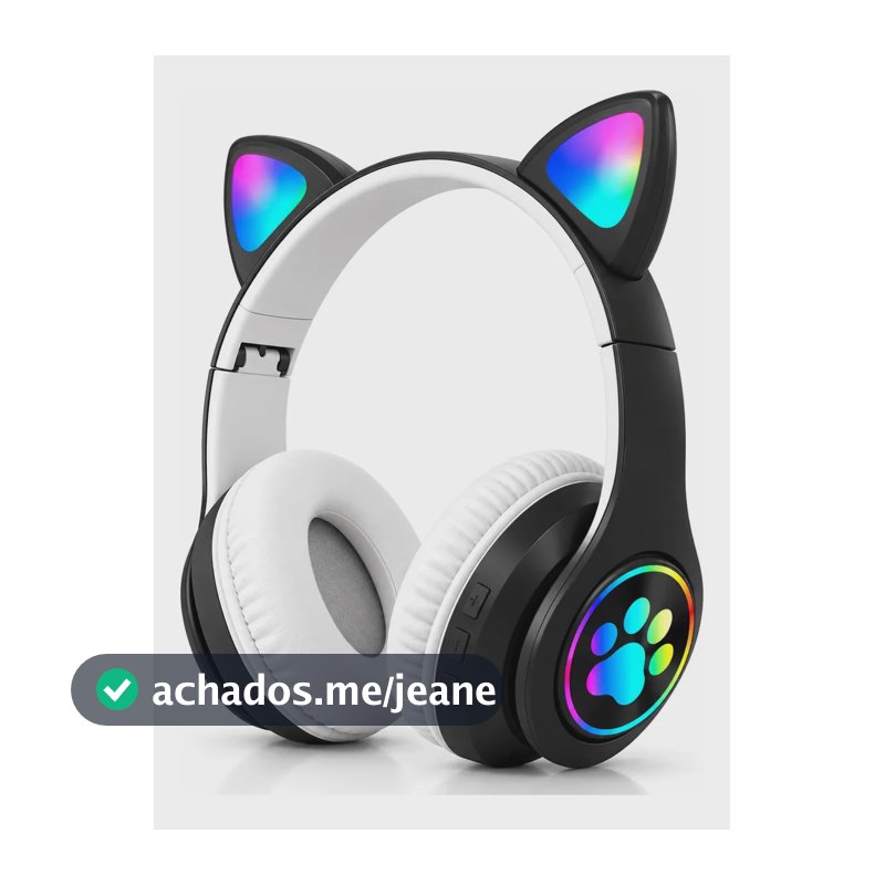 Fone De Ouvido Infantil Orelhas Gato Gatinho Bluetooth Sem Fio Preto