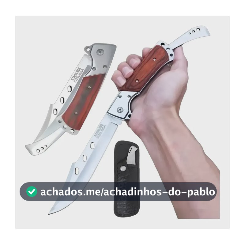 Canivete Bruto Aço Tático Caça Pesca Combate Dobrável+bainha Prata