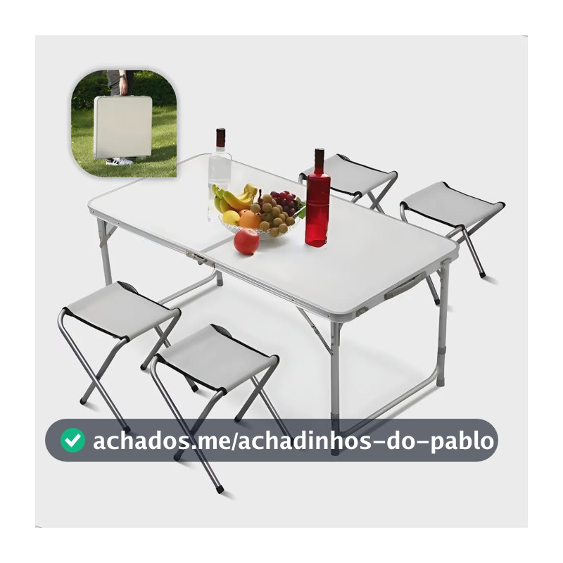 Mesa Dobravel Portatil Maleta De Camping 120x60 4 Banquetas Vira Maleta Praia Lazer Aluminio 4 Cadeiras Piquenique