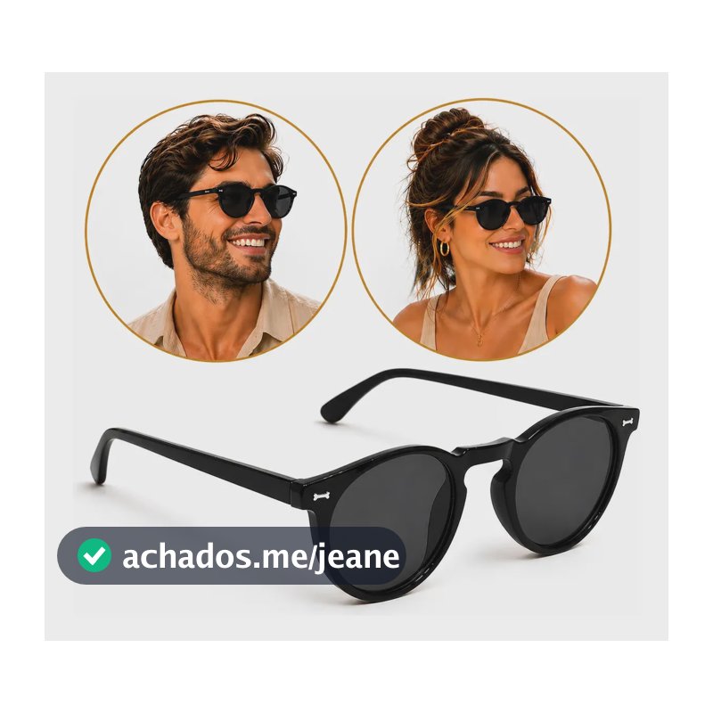 Óculos Sol Malibu Casual Redondo Unissex Uv400 Pequeno Retro Preto Lente Preto