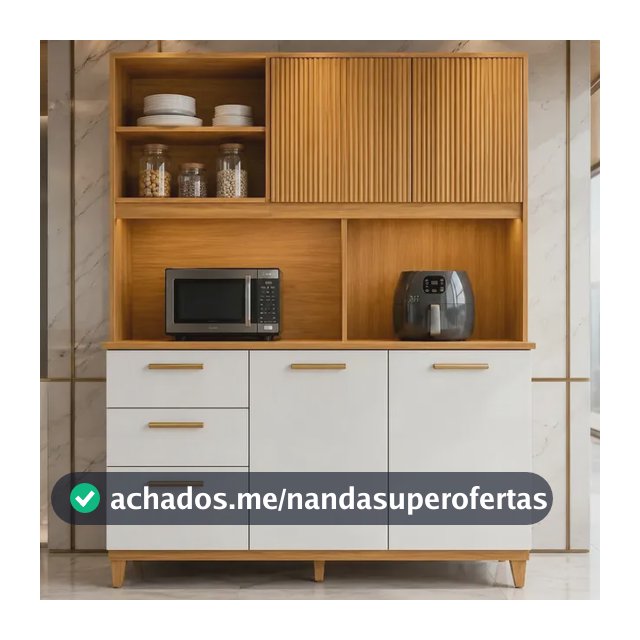 Armário de Cozinha Poliman Sicília Médio, 5 Portas e 2 Gavetas, Freijó Off