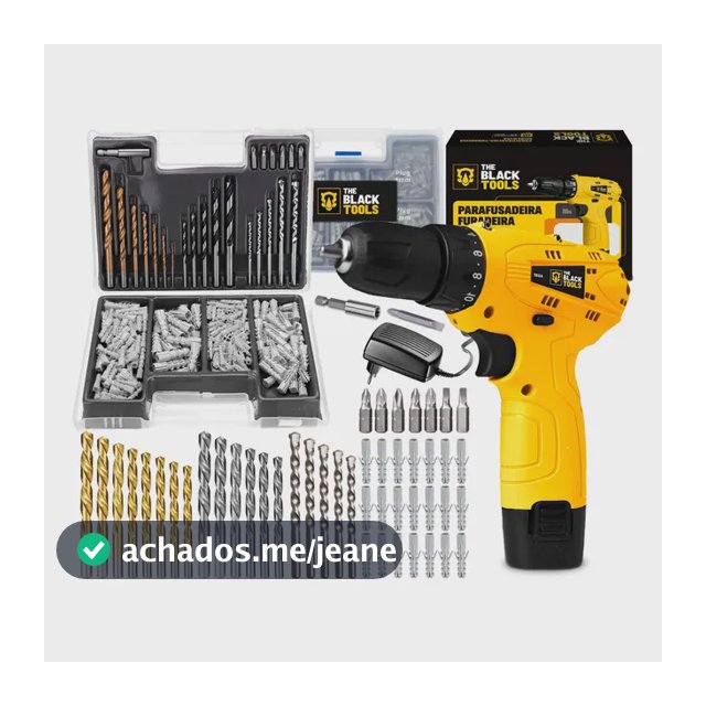 Furadeira Parafusadeira A Bateria 12V 3/8” 10mm Bivolt 350 Rpm The Black Tools + Jogo De Brocas Bits Buchas C/ 300 Peças
