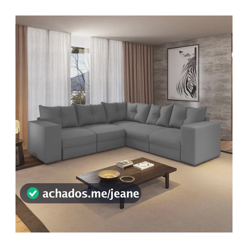Sofa De Canto 5 Lugares Suede Qatar Estofados - Cinza Cinza Capitonê
