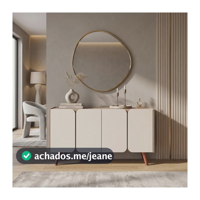 Buffet Aparador Off White 4 Portas Curvas Retrô Sala Living Moderno 109cm Escandinavo