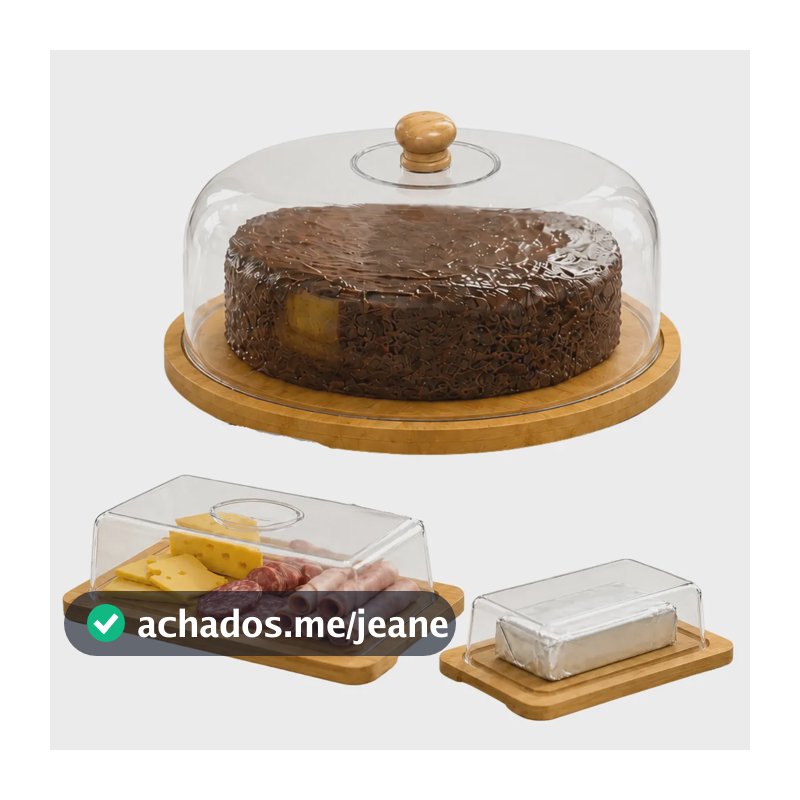 Kit Porta Frios + Boleira Em Bambu Queijo Bolo Mesa Posta Ecoeden