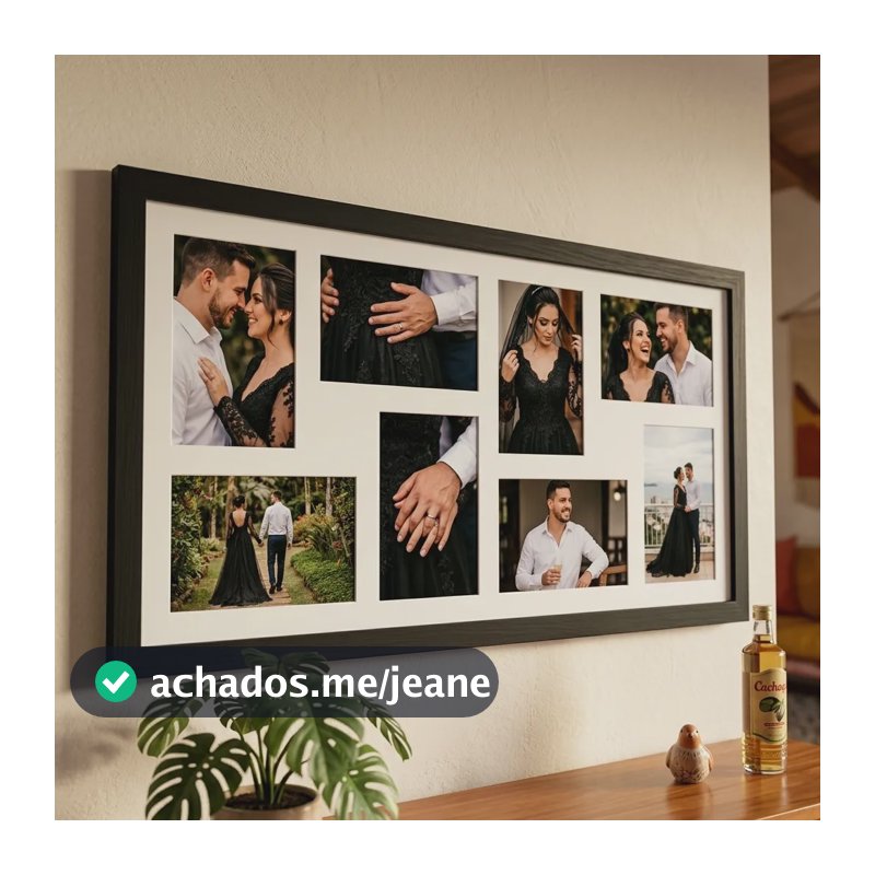 Quadro Painel Porta Retrato 8 Fotos 10x15 Paspatur Branco Moldura Preta
