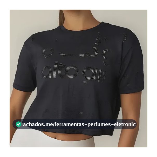Camiseta Cropped Feminina Mesh Alto Giro Preta