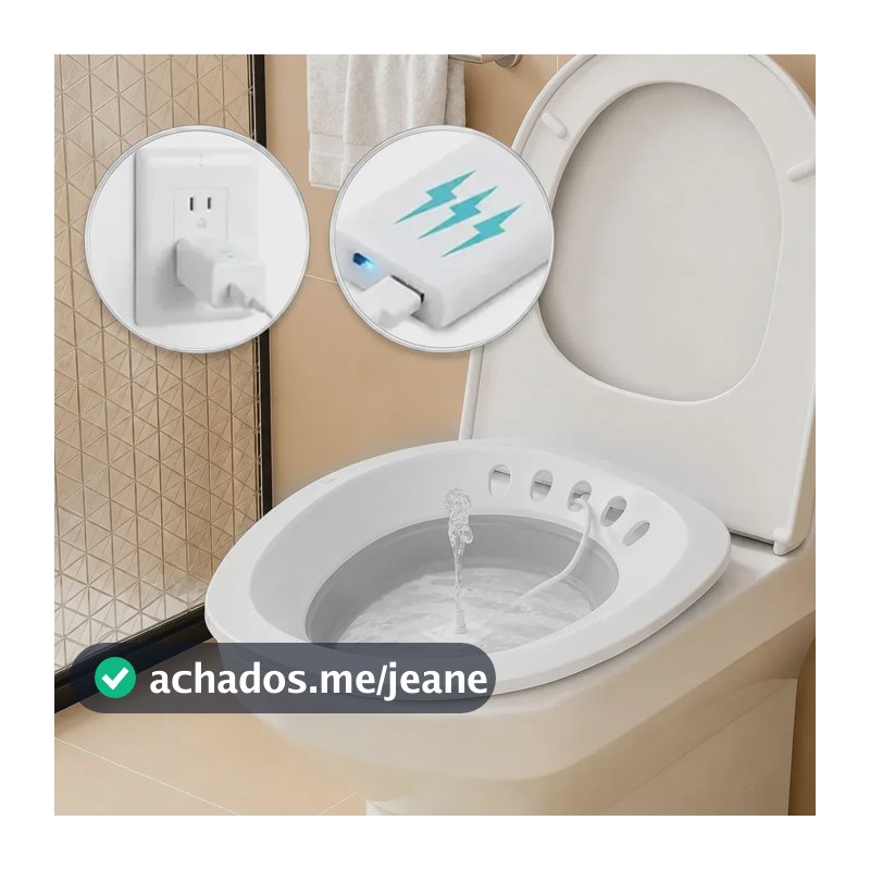 Bacia Para Banho De Assento Dobrável Com Bomba Elétrica USB, Ideal Para Higiene Íntima, Pós-Parto e Hemorroidas - Fallove Cinza