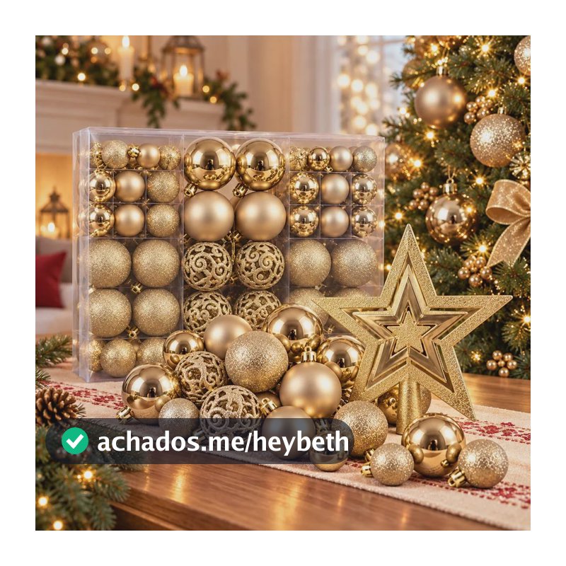 Kit Bolas De Natal Decoração Árvore Com Estrela 101 Pçs Dourado