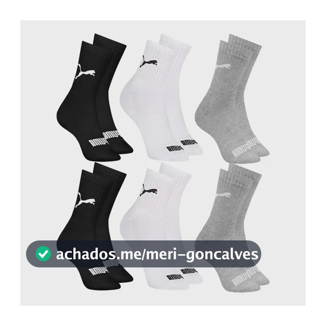 6 Pares Meias Puma Cano Médio Alto Atoalhada Academia Sport