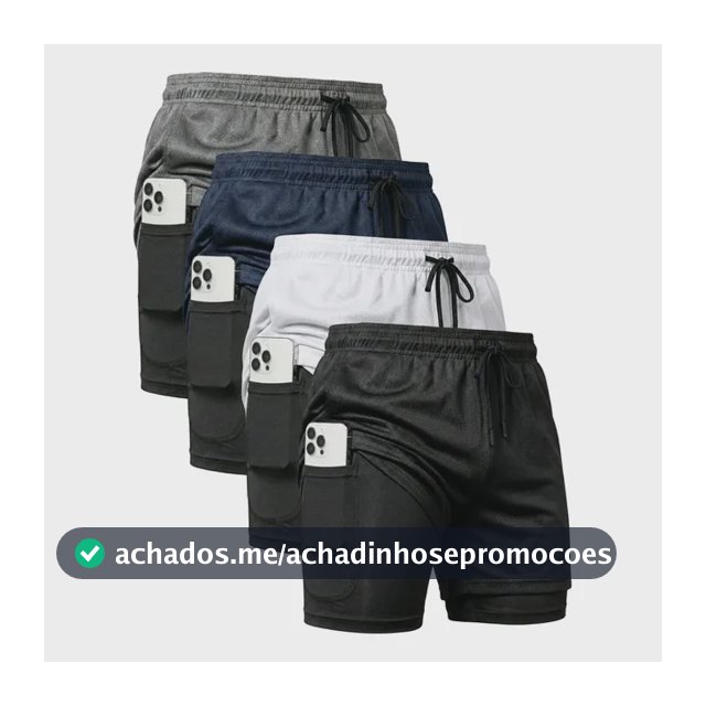 Kit 4 Shorts 2 Em 1 Duplo Dryfit Masculino Compressão Térmic