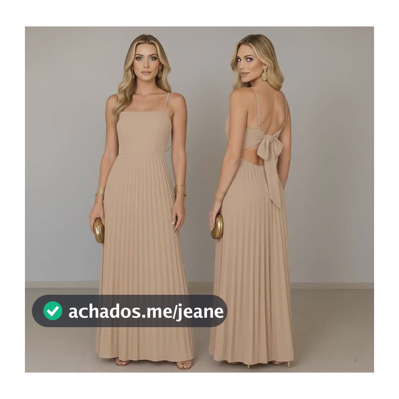 Vestido Longo Plissado Alça Fina Madrinha Formatura Festas Bege Único