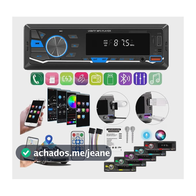 Som Rádio Automotivo Bluetooth Usb Card Sd Aux Fm Mp3
