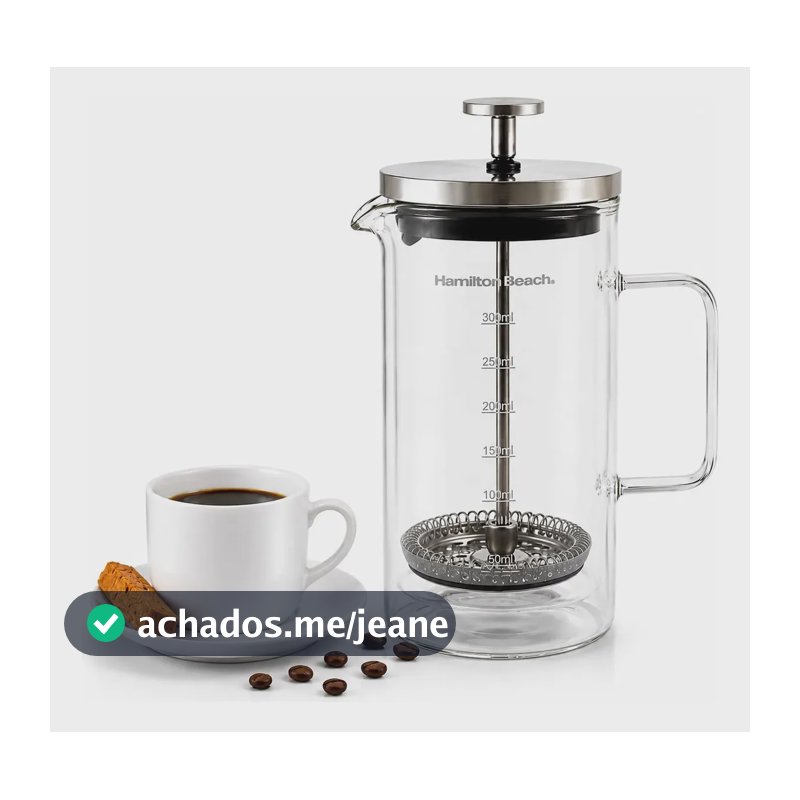 Cafeteira Prensa Francesa Hamilton Beach 300ml Manual Embolo Inox Café Chá Leite Cremeira Espumador Moderno