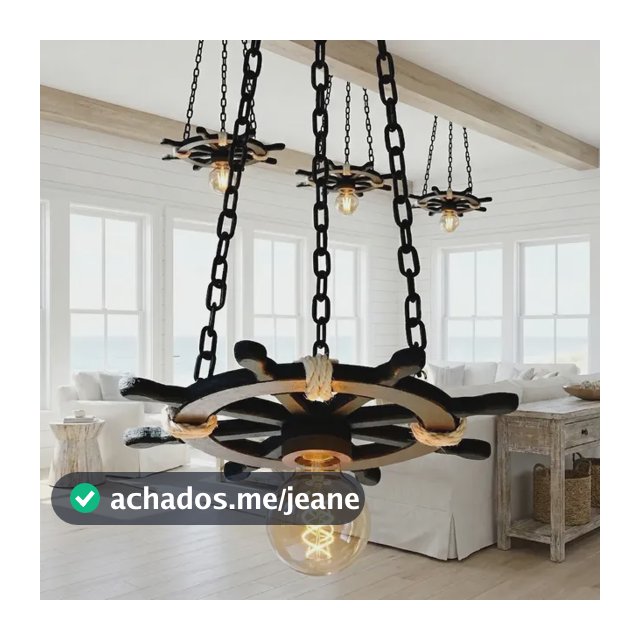 Luminária Lustre Pendente Rústica Leme Timão Navio Restaurante Casa De Praia Náutico Decoração Mar Iate Club 40cm 1 Bocal Preto/marrom
