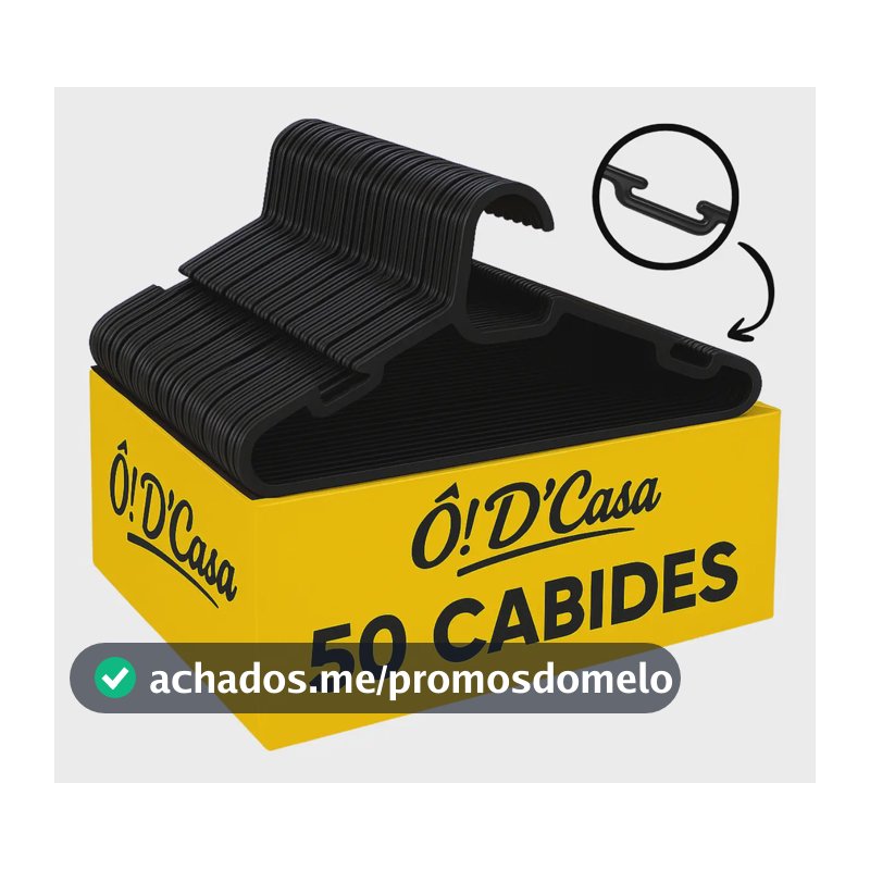 Kit 50 Cabides de Plástico Preto para Roupa Adulto Reforçado